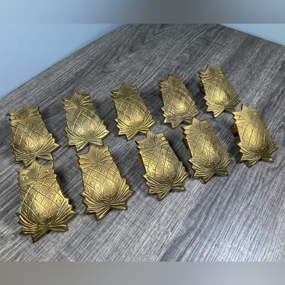 10 - Solid Brass Pineapple Napkin Rings Southern Hospitality - Picture 1 of 10